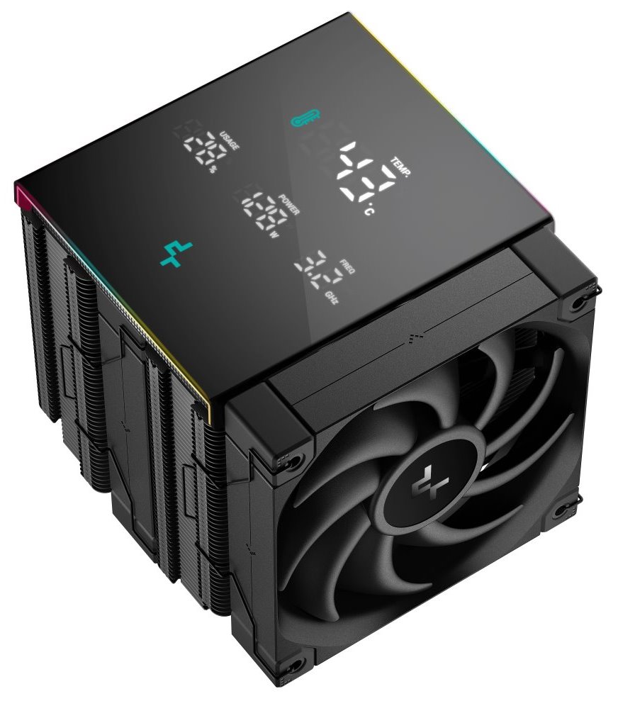 DEEPCOOL chladič AK620 Digital Pro / 2x120mm fan / 6x heatpipes / pro Intel i AMD/ černý / digitální display více hodnot