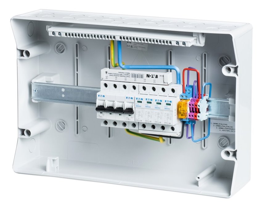 Solarmi AC32N0 osazený rozvaděč pro fotovoltaiku, jističe, chránič, N0, 3f, 32A