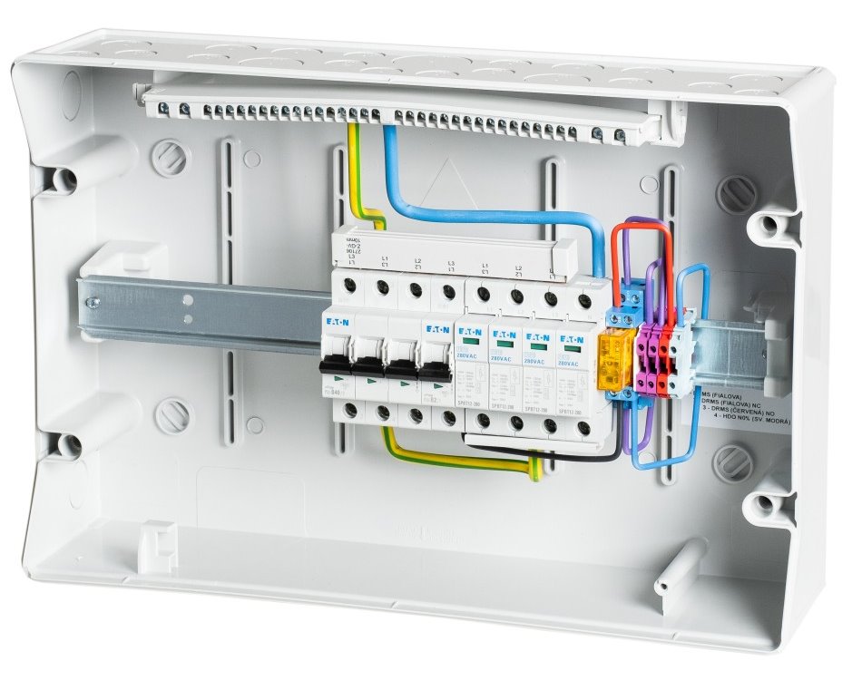 Solarmi AC40N0 osazený rozvaděč pro fotovoltaiku, jističe, chránič, N0, 3f, 40A