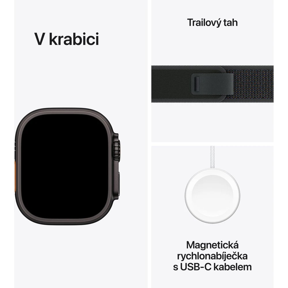 Apple Watch Ultra 2 49mm Černý titan s černým trailovým tahem - M/L
