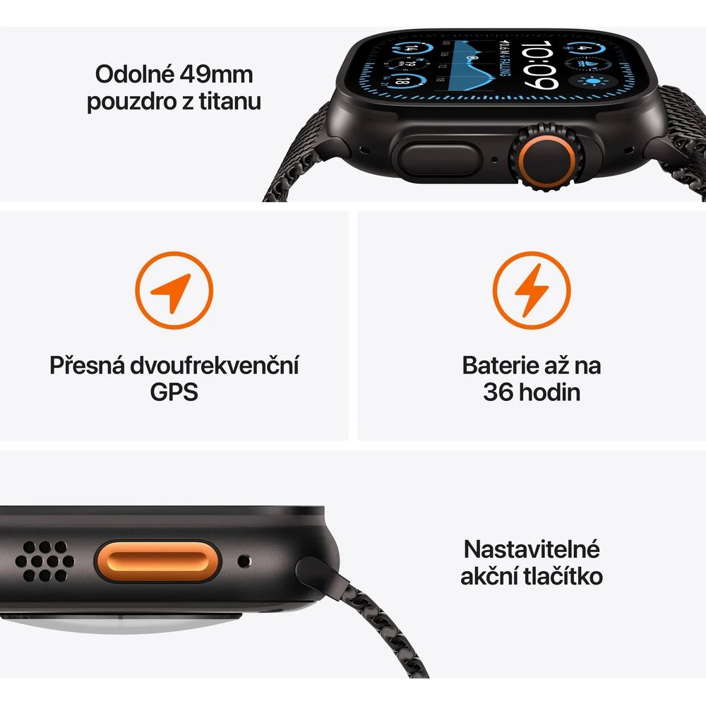 Apple Watch Ultra 2 49mm Černý titan s černým trailovým tahem - S/M