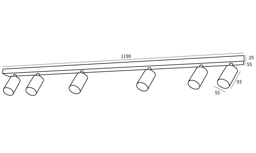 IMMAX PUNTO-6 stropní, nástěnné bodové svítidlo, linear, 6 hlav, černé, pro zdroj typu GU10