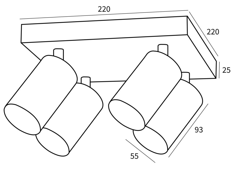 IMMAX PUNTO-4S stropní, nástěnné bodové svítidlo, čtverec, 4 hlavy, černé, pro zdroj typu GU10