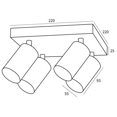 IMMAX PUNTO-4S stropní, nástěnné bodové svítidlo, čtverec, 4 hlavy, černé, pro zdroj typu GU10
