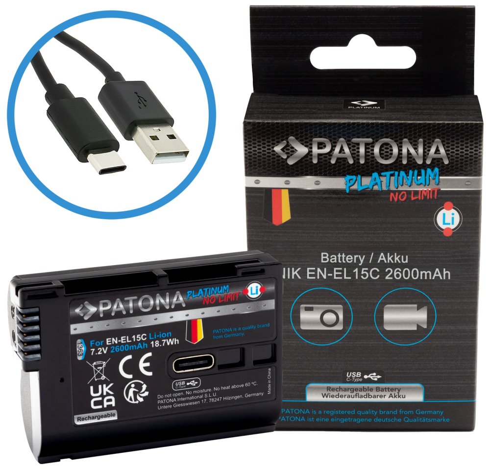 PATONA baterie pro foto Nikon EN-EL15C 2600mAh Li-Ion Platinum USB-C nabíjení