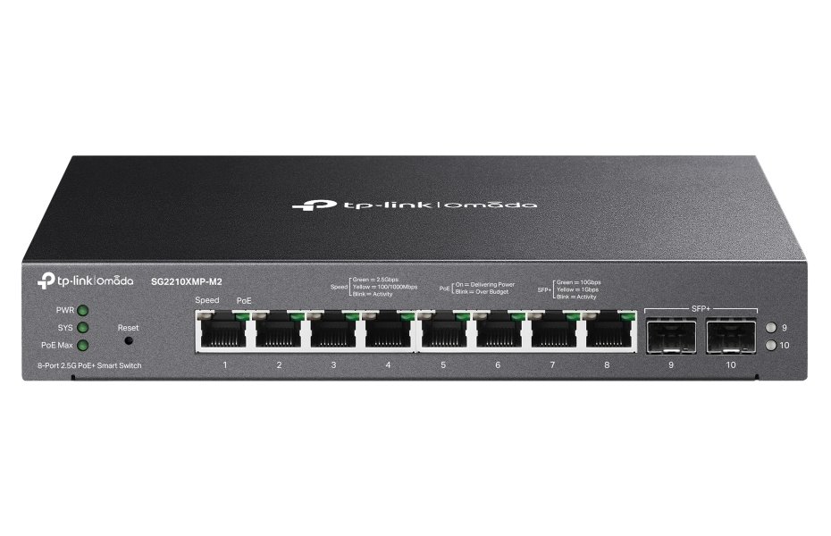 TP-Link SG2210XMP-M2 Omada inteligentní switch, 8x 2,5GBit PoE+ port, 2x 10GB SFP+, 160W PoE budget