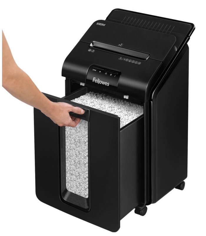 FELLOWES skartovač AutoMax 100 M/ křížový mikrořez 4x10 mm/ objem koše 23 l/ stupeň utajení P-4 (důvěrné)/ černý