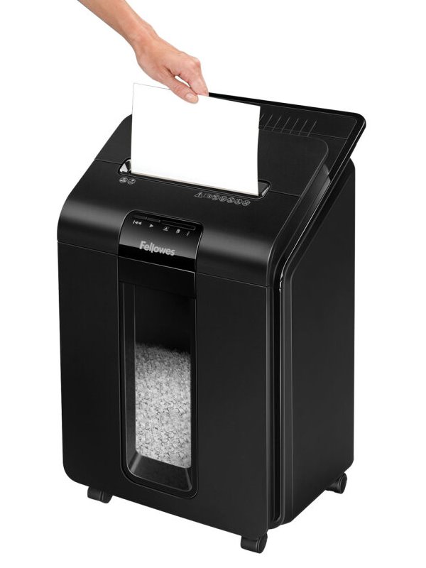 FELLOWES skartovač AutoMax 100 M/ křížový mikrořez 4x10 mm/ objem koše 23 l/ stupeň utajení P-4 (důvěrné)/ černý
