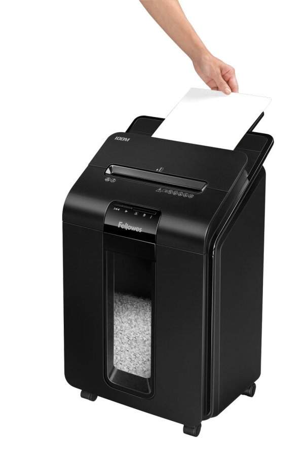 FELLOWES skartovač AutoMax 100 M/ křížový mikrořez 4x10 mm/ objem koše 23 l/ stupeň utajení P-4 (důvěrné)/ černý