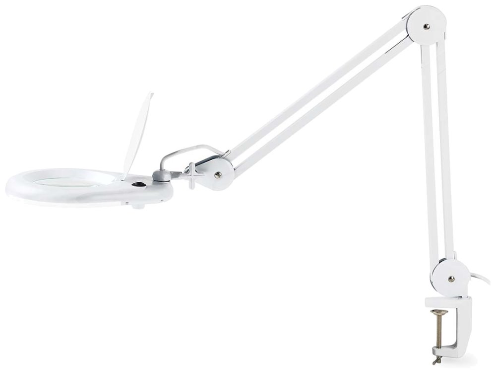NEDIS zvětšovací stolní LED lampa/ čočka 3 dioptrie/ spotřeba 9 W/ teplota 6500 K/ světelný tok 720 lm/ bílá