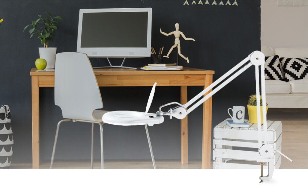 NEDIS zvětšovací stolní LED lampa/ čočka 3 dioptrie/ spotřeba 9 W/ teplota 6500 K/ světelný tok 720 lm/ bílá