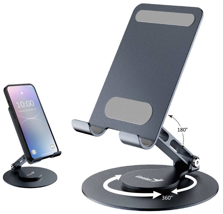 GENIUS G-Stand M100 přenosný stojan na telefon, otočný 360°, naklápěcí, hliníkový