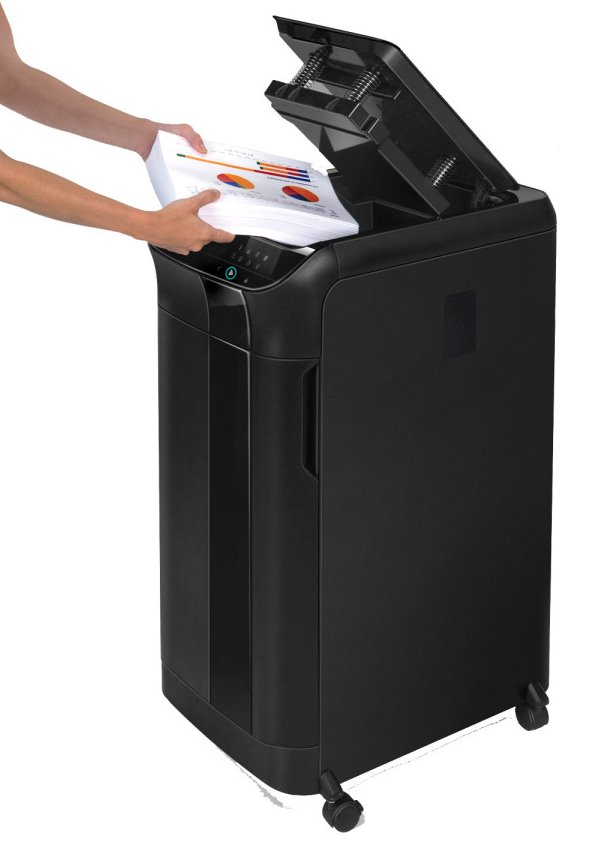 FELLOWES skartovač AutoMax 600 M/ křížový řez 2x12 mm/ objem koše 83 l/ stupeň utajení P-5 (tajné)/ černý