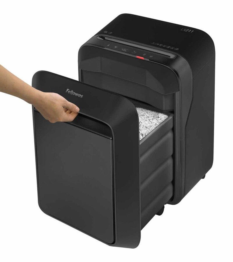FELLOWES skartovač LX 211/ křížový řez 2x12mm/ objem koše 23 l/ stupeň utajení P-5 (tajné)/ černý