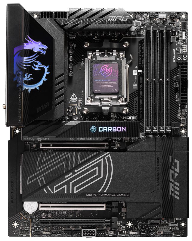 MSI MPG X870E CARBON WIFI / AMD X870E / AM5 / 4x DDR5 / 4x M.2 / HDMI / USB-C / WiFi / ATX