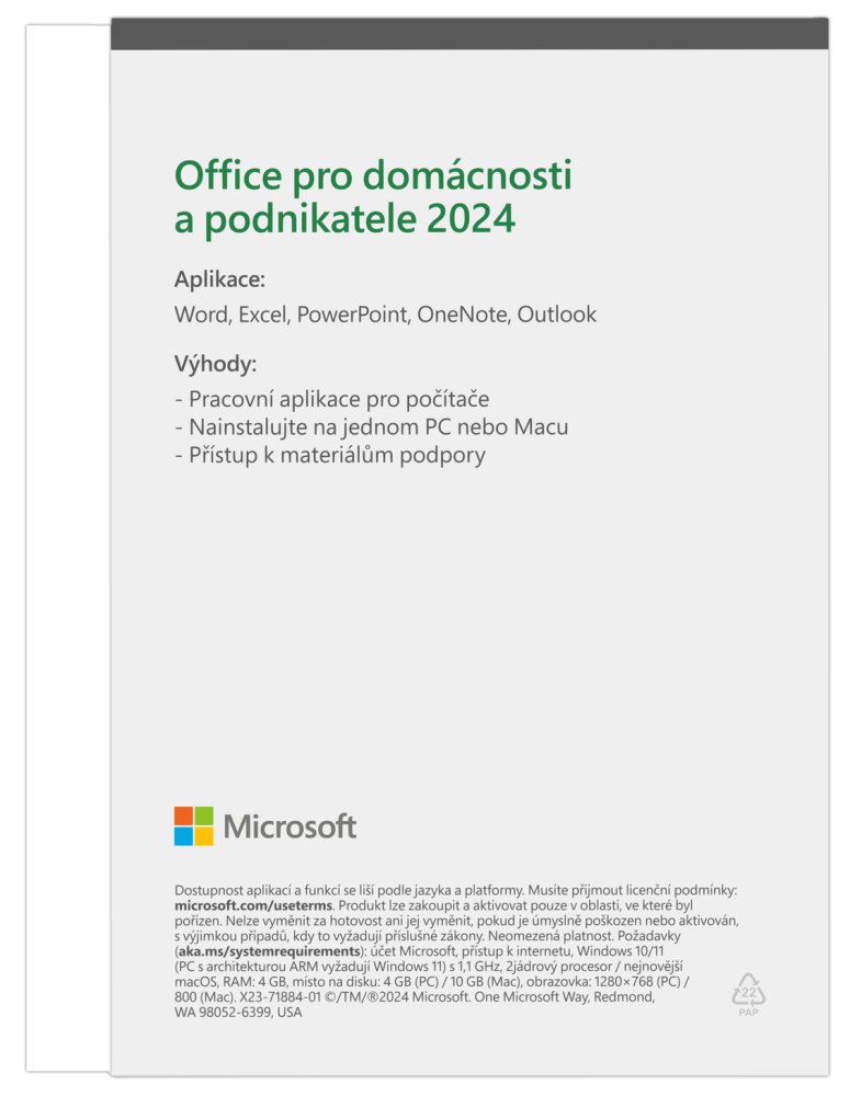 Microsoft Office pro domácnosti a podnikatele 2024 Czech Medialess