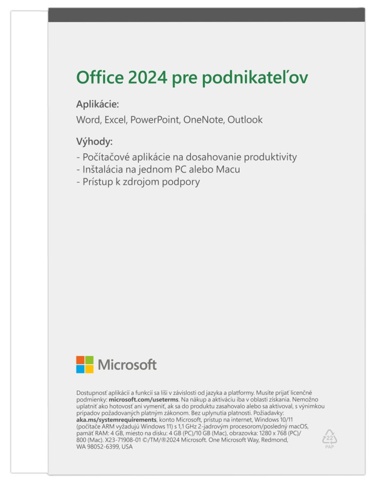 Microsoft Office pro domácnosti a podnikatele 2024 Slovak Medialess