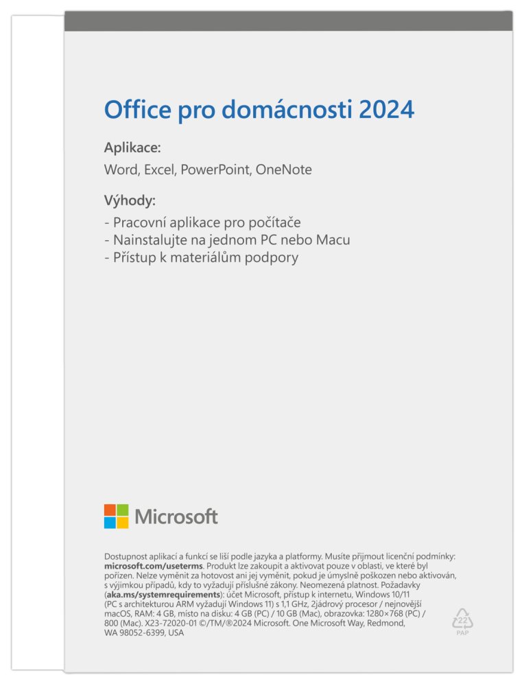 Microsoft Office pro studenty a domácnosti 2024 Czech Medialess