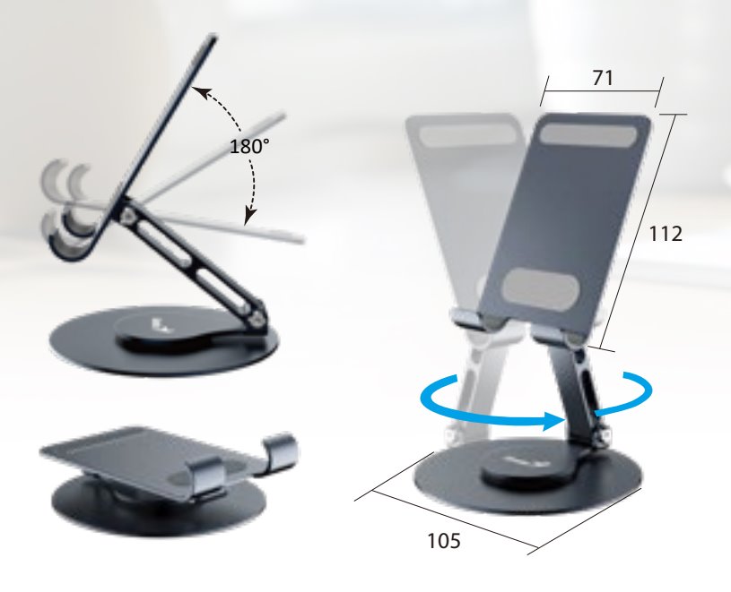 GENIUS G-Stand M100 přenosný stojan na telefon, otočný 360°, naklápěcí, hliníkový