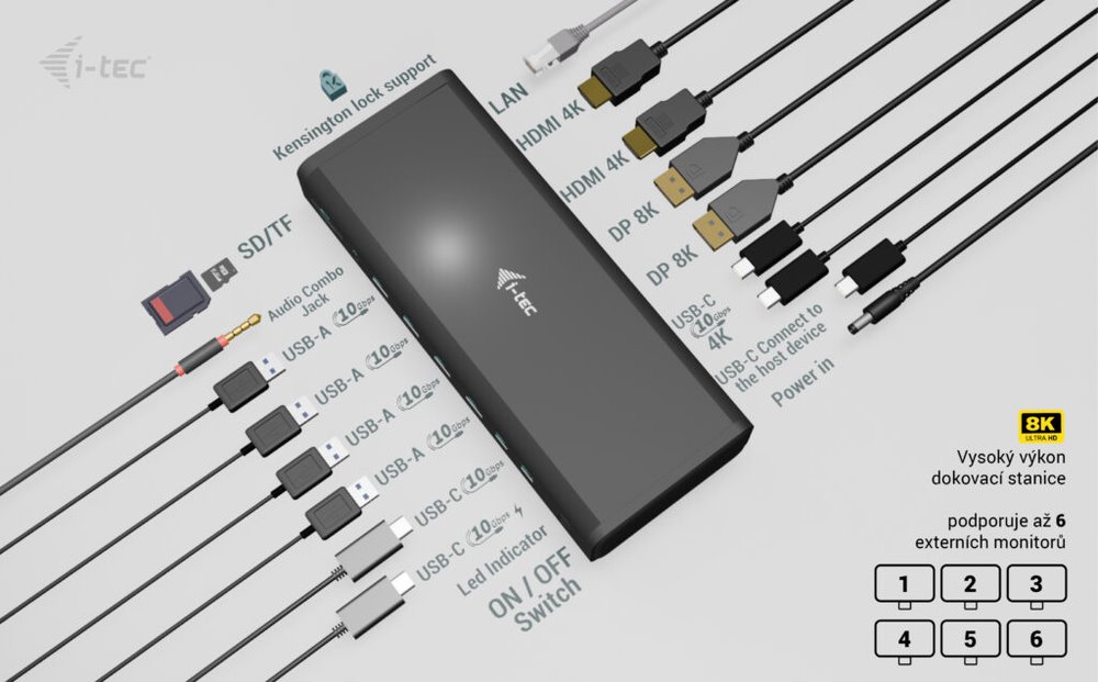 i-tec dokovací stanice Universal 6x 4K Display Docking Station, Power Delivery 140W