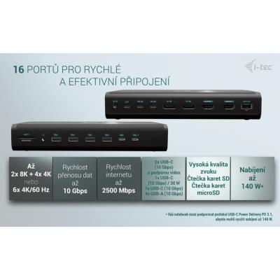 i-tec dokovací stanice Universal 6x 4K Display Docking Station, Power Delivery 140W
