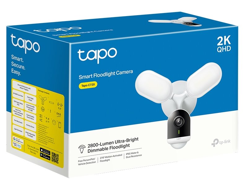 TP-Link Tapo C720, venkovní kamera s reflektorem, 2K, WiFi, IR senzor, audio, SD, IP65