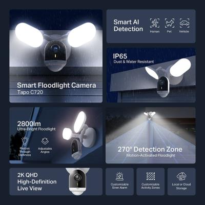 TP-Link Tapo C720, venkovní kamera s reflektorem, 2K, WiFi, IR senzor, audio, SD, IP65