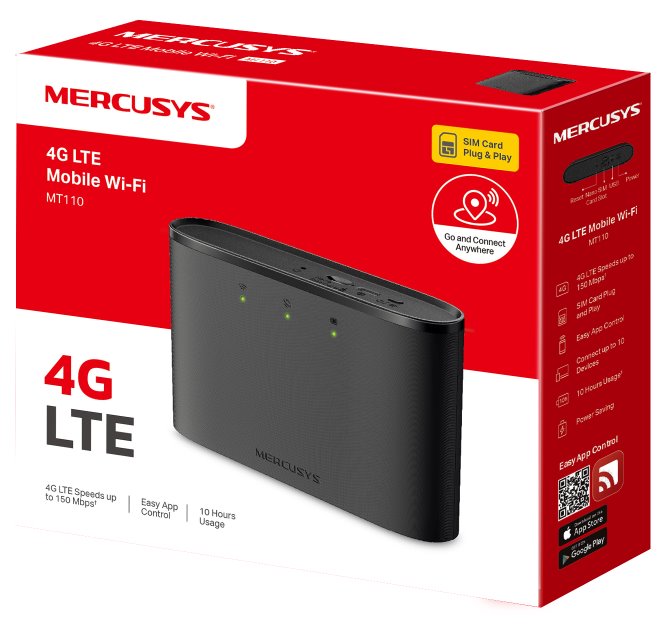 TP-Link Mercusys MT110 mobilní LTE Modem s WiFi routerem, 1x slot SIM, 150Mbps na 2,4GHz, baterie 2200mAh