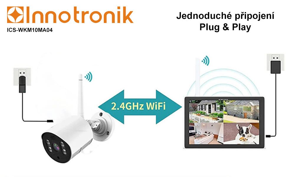 TRX Innotronik ICS-WKM10MA04 Bezpečnostní Venkovní wi-fi NVR kit 4ks 3MPix kamer + LCD displej 10,1"