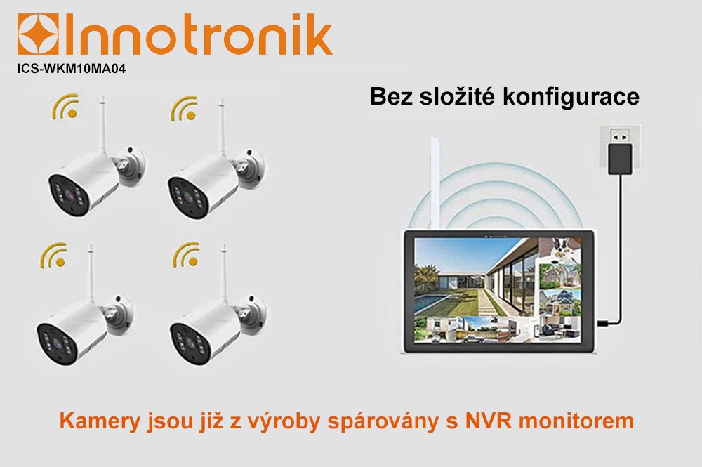 TRX Innotronik ICS-WKM10MA04 Bezpečnostní Venkovní wi-fi NVR kit 4ks 3MPix kamer + LCD displej 10,1"