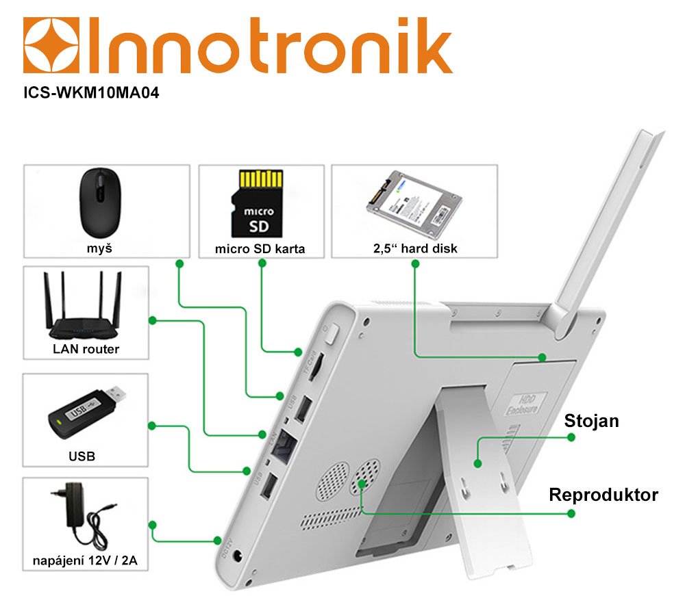 TRX Innotronik ICS-WKM10MA04 Bezpečnostní Venkovní wi-fi NVR kit 4ks 3MPix kamer + LCD displej 10,1"
