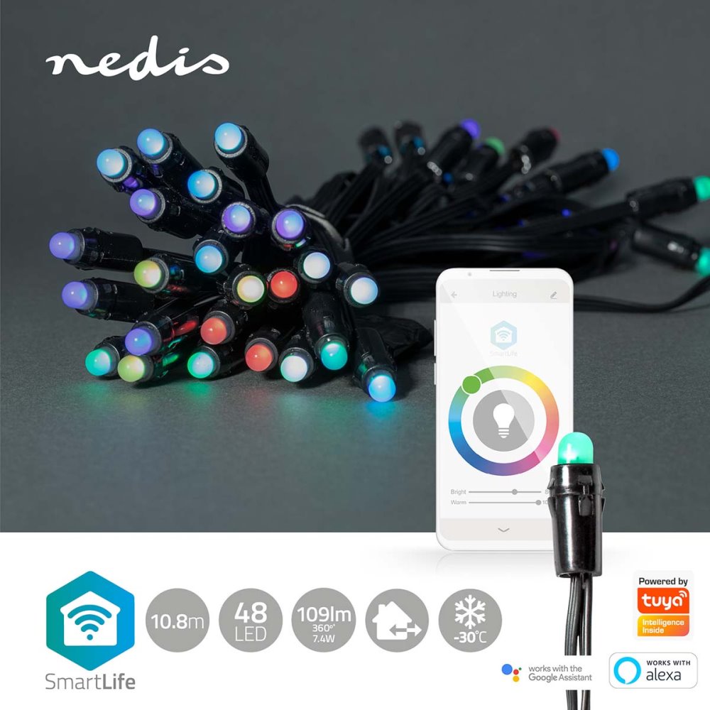 NEDIS Wi-Fi chytré dekorativní LED/ RGB/ 48 LED's/ Android & iOS/ Nedis® SmartLife/ 10,8 m