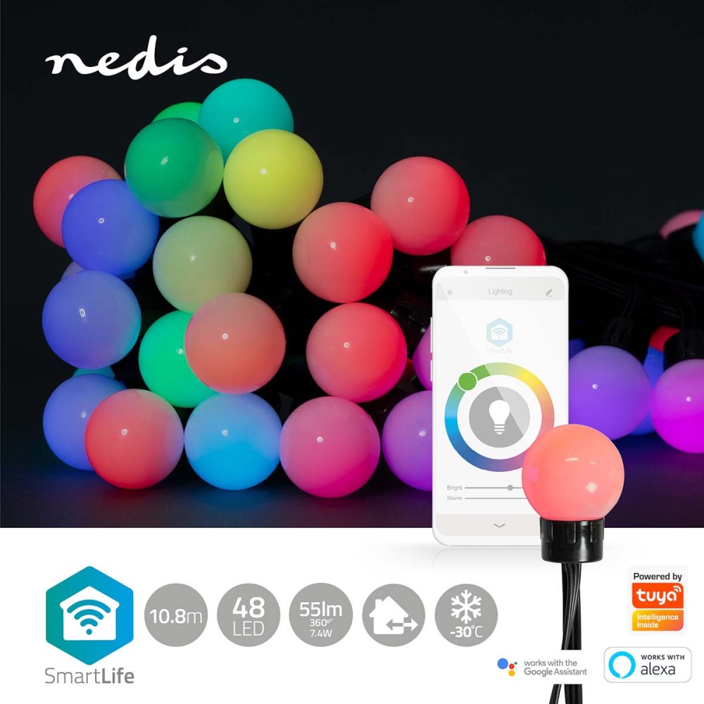 NEDIS Wi-Fi chytré dekorativní LED/ RGB/ 48 LED's/ Android & iOS/ Nedis® SmartLife/ 10,8 m