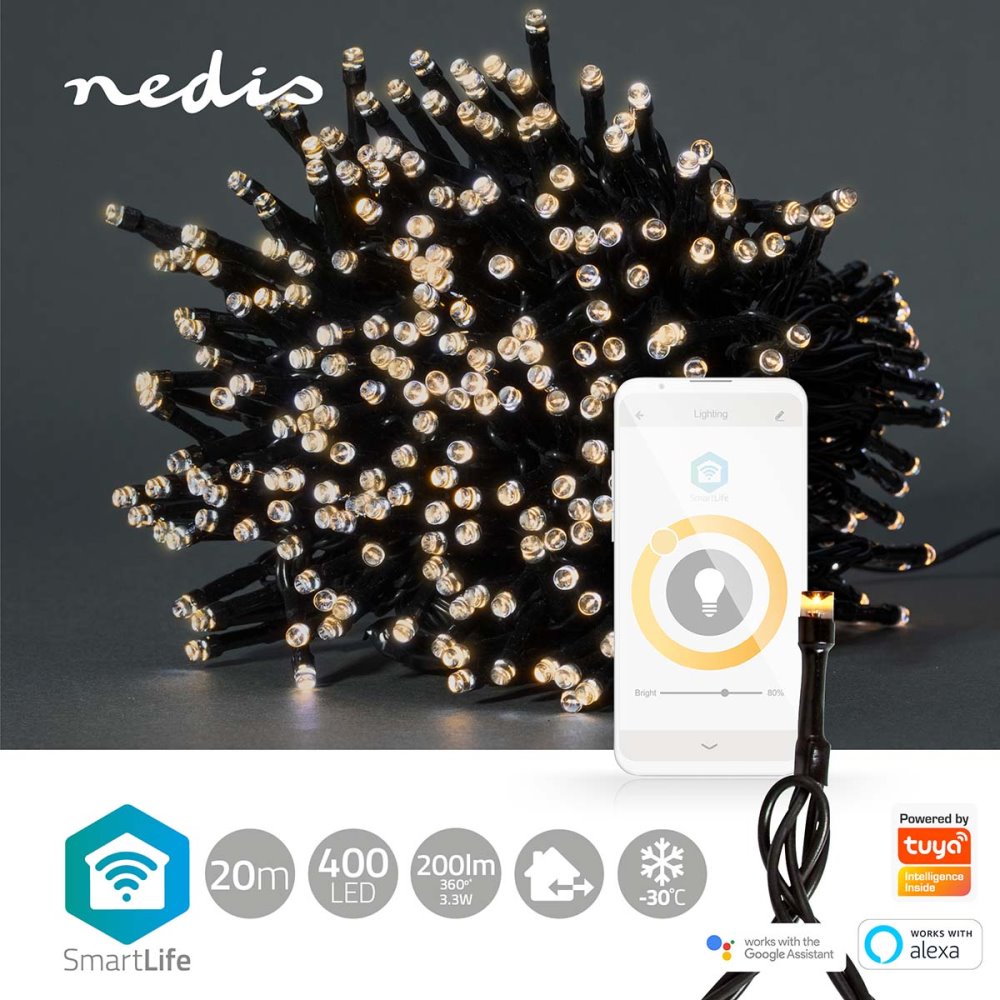 NEDIS Wi-Fi chytré dekorativní LED/ teplá bílá/ 400 LED's/ Android & iOS/ Nedis® SmartLife/ 20 m