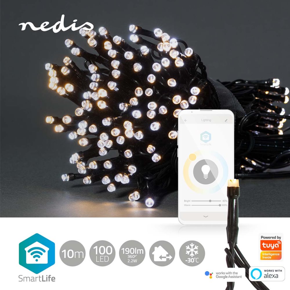 NEDIS Wi-Fi chytré dekorativní LED/ teplá až studená bílá/ 100 LED's/ Android & iOS/ Nedis® SmartLife/ 10 m