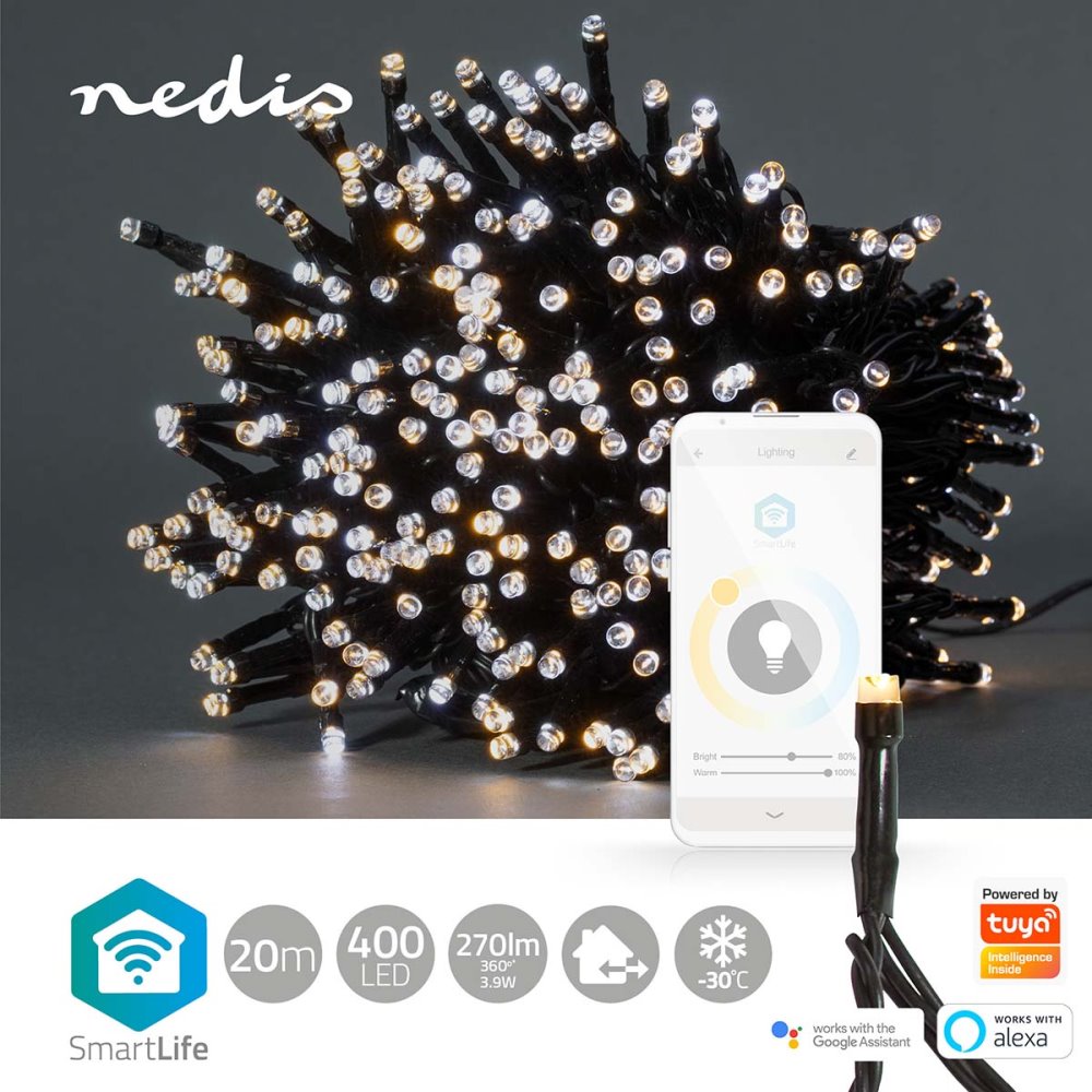 NEDIS Wi-Fi chytré dekorativní LED/ teplá až studená bílá/ 400 LED's/ Android & iOS/ Nedis® SmartLife/ 20 m