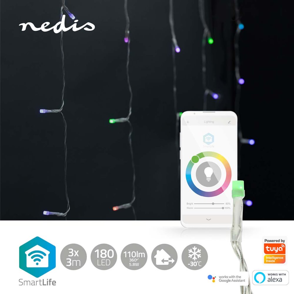 NEDIS Wi-Fi chytré dekorativní LED/ RGB/ 180 LED's/ Android & iOS/ Nedis® SmartLife/ 3 m