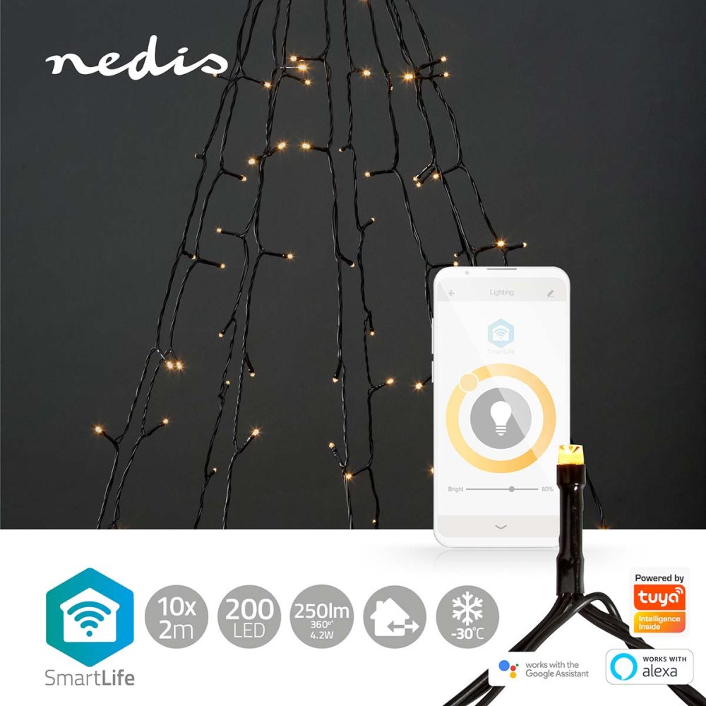 NEDIS Wi-Fi chytré dekorativní LED/ teplá bílá/ 200 LED's/ Android & iOS/ Nedis® SmartLife/ 10 x 2 m