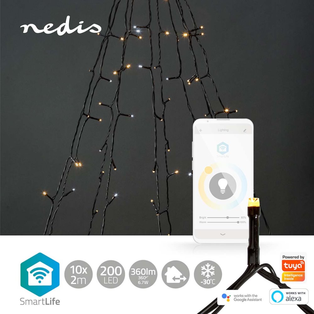 NEDIS Wi-Fi chytré dekorativní LED/ teplá až studená bílá/ 200 LED's/ Android & iOS/ Nedis® SmartLife/ 10 x 2 m