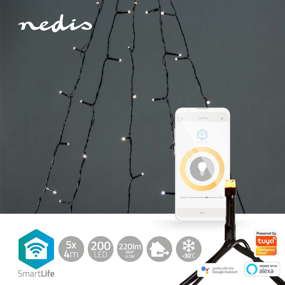 NEDIS Wi-Fi chytré dekorativní LED/ teplá bílá / 200 LED's/ Android & iOS/ Nedis® SmartLife/ 5 x 4 m