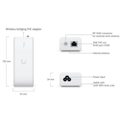 Ubiquiti UniFi Device Bridge - Gigabit PoE injektor, 48V, 15W, funkce Wi-Fi Auto-Link, včetně napájecího kabelu