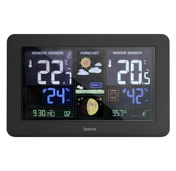 POŠKOZENÉ - HAMA meteostanice Premium/ nabíjecí funkce USB/ černá