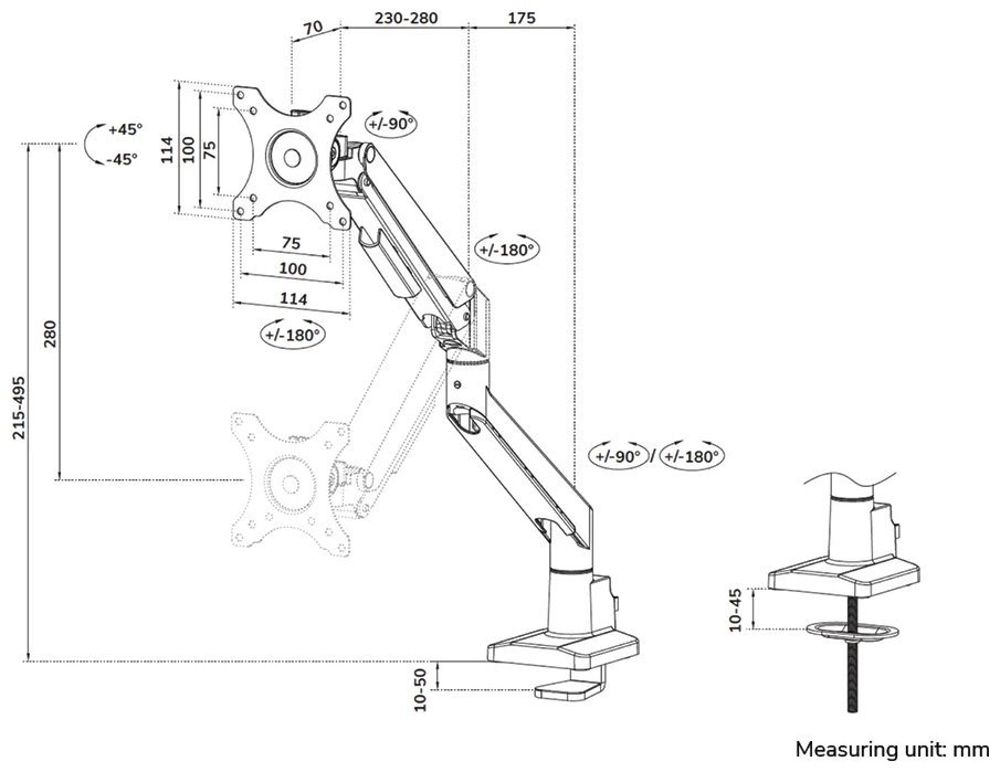 Neomounts  DS70-250SL1 Neomounts NEXT Slim Desk Mount, single display (topfix clamp/grommet), silver