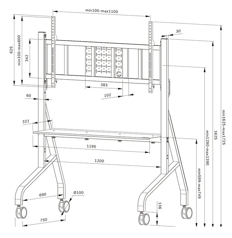 Neomounts FL50-575BL1 Neomounts MOVE Go XL Mobile Floor Stand (fast install, height adjustable), black