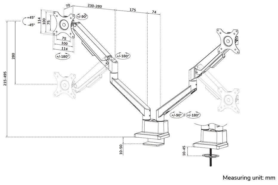 Neomounts  DS70-250BL2 Neomounts NEXT Slim Desk Mount, double display (topfix clamp/grommet), black