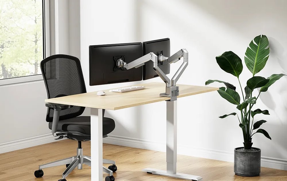 Neomounts DS70-250SL2 Neomounts NEXT Slim Desk Mount, double display (topfix clamp/grommet), silver