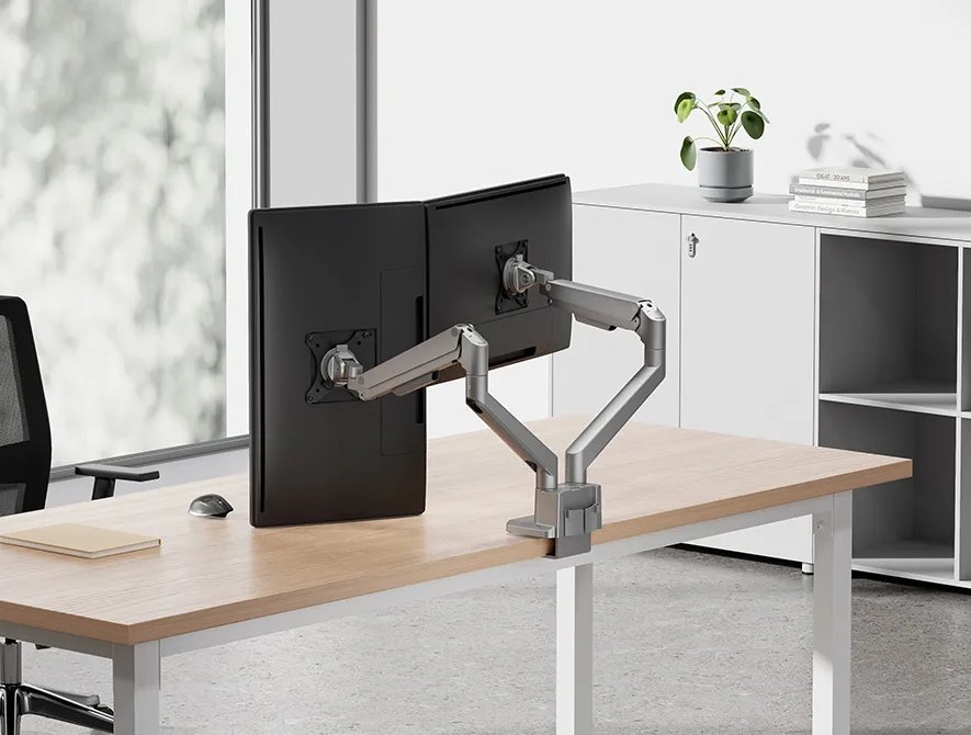 Neomounts DS70-250SL2 Neomounts NEXT Slim Desk Mount, double display (topfix clamp/grommet), silver