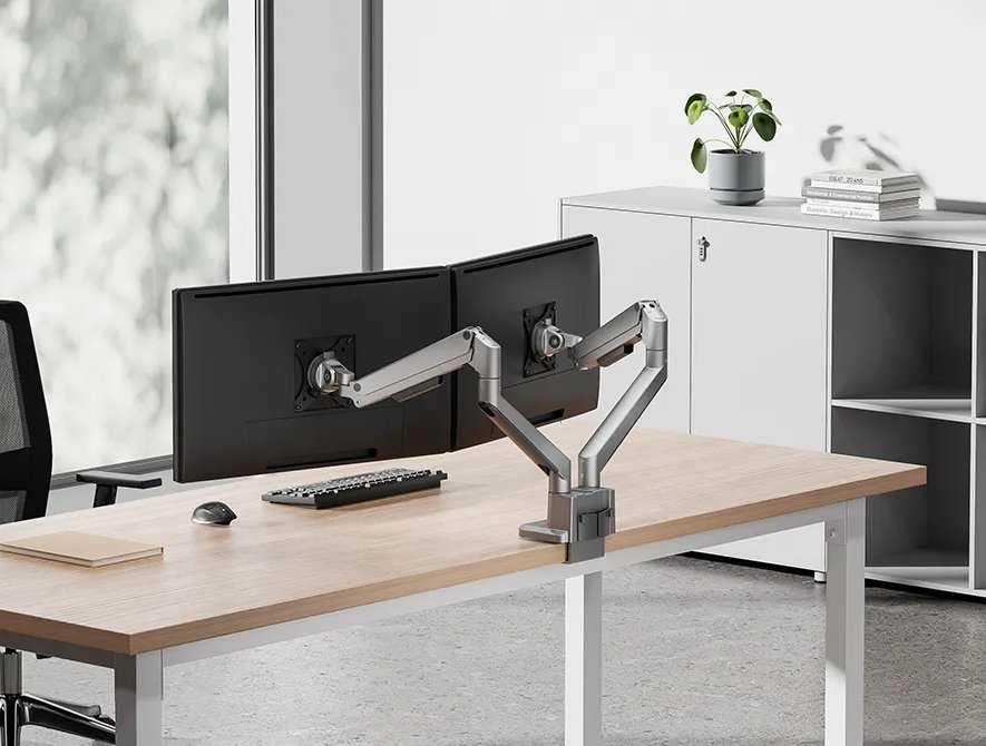 Neomounts DS70-250SL2 Neomounts NEXT Slim Desk Mount, double display (topfix clamp/grommet), silver