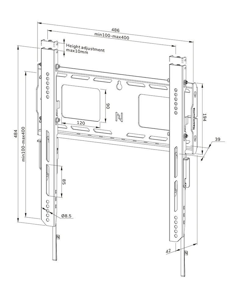 Neomounts WL30-750BL14 Neomounts LEVEL-750 Wall Mount (XL, 100 kg, kickstand, lockable, connectable, VESA 400x400)