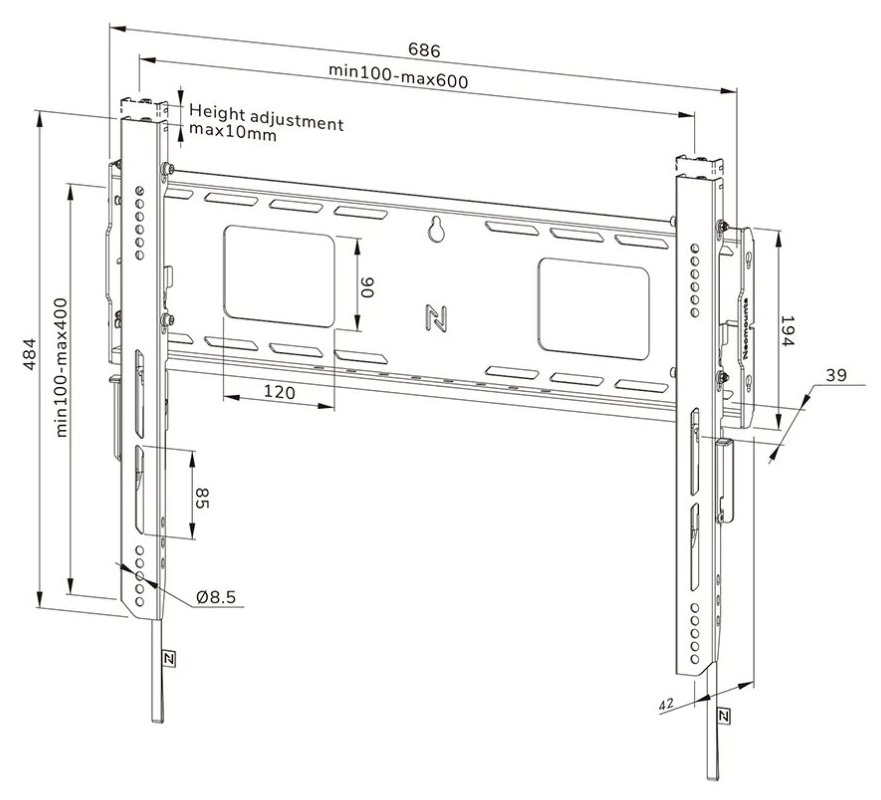 Neomounts WL30-750BL16 Neomounts LEVEL-750 Wall Mount (XL, 125 kg, kickstand, lockable, connectable, VESA 600x400)